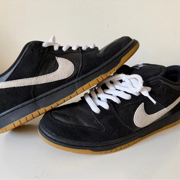 Nike SB Dunk Low Pro Black and White Sneakers with Gum Sole Size 12 - Picture 1 of 6